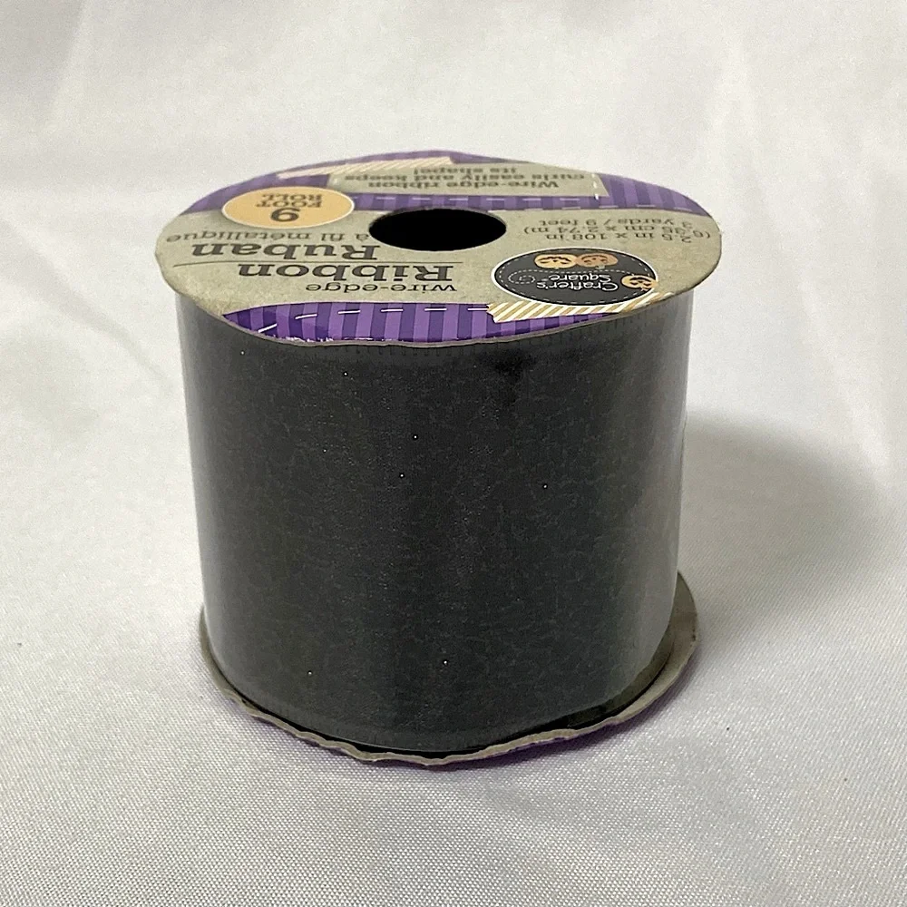 Crafter’s Square Metallic Glittery Black Wire Edged Craft Ribbon 2.5” x 108”